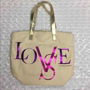 Victoria's Secret Gold Tote Bag w/‎ Metallic LOVE